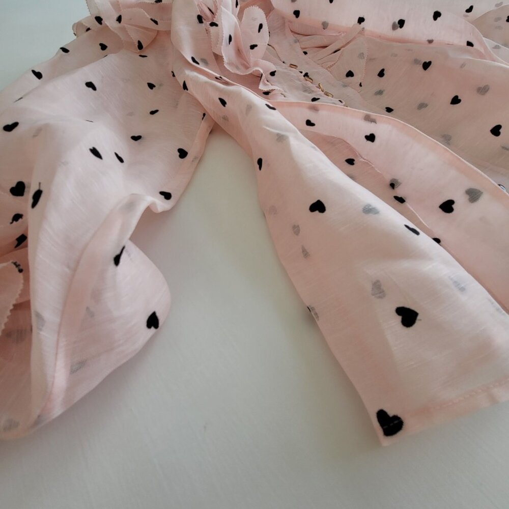 Zimmermann Crush Embroidered Frill Silk Linen Blouse Pink Hearts 💕NWT size AU 2 - Picture 9 of 10